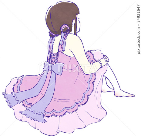 A woman in lolita clothes sitting barefoot with her back turned (pink) A woman in lolita clothes sitting barefoot with her back turned (pink) 54921647