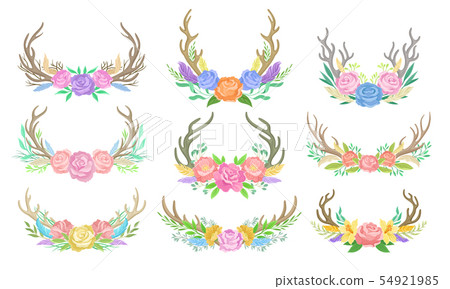 Set of compositions of flowers and branches. Vector illustration on white background. 54921985