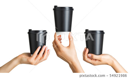 Set of women hands holding coffee paper drinking cup 54921986