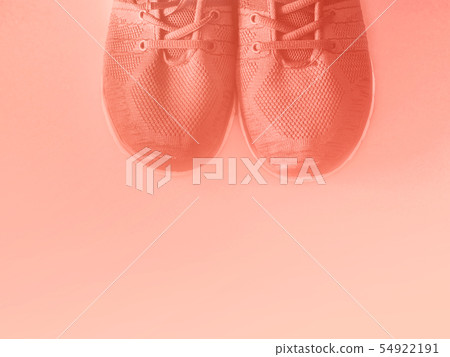 Coral pink trainers on empty background. Coral pink trainers on empty background. 54922191