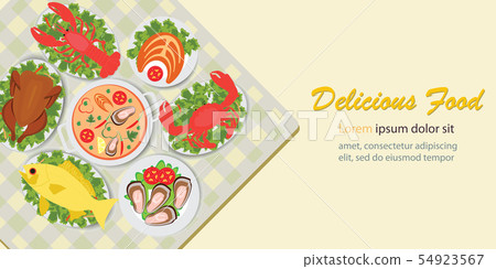 Delicious food lunch menu with chicken salad and 54923567