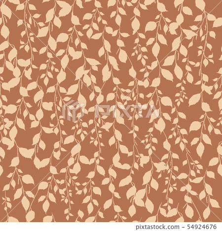 Birch leaf seamless pattern, orange color background, silhouette branch ornament Birch leaf seamless pattern, orange color background, silhouette branch ornament 54924676