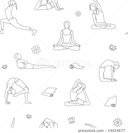 Outline yoga poses pattern. Background line illustration isolated Outline yoga poses pattern. Background line illustration isolated 54924677
