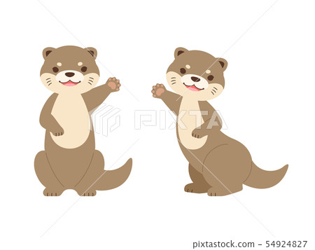 Full body illustration set of two otter raising one hand 54924827