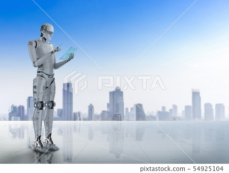 robot with glass tablet robot with glass tablet 54925104