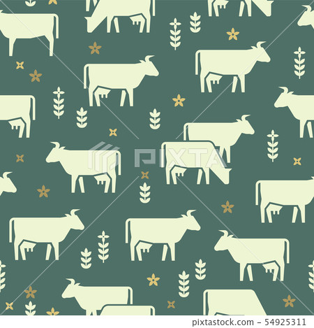 Seamless vector pattern of farm animals, buildings, equipment and other elements in black and white 54925311