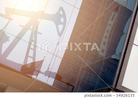 Modern office building with sign oil derrick Modern office building with sign oil derrick 54926135