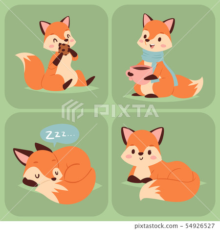 Fox Character Doing Different Foxy Activities 插圖素材 圖庫