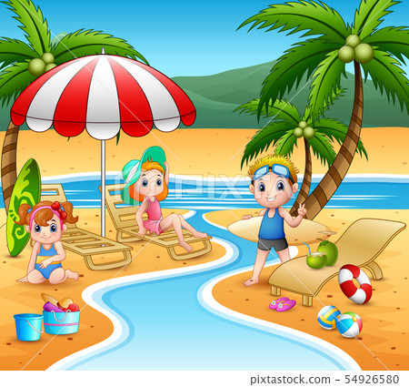 Children enjoying a summer vacation on the beach 54926580