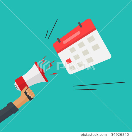 Deadline loud shout from megaphone vector illustration, flat cartoon hand holding loudspeaker with 54926840