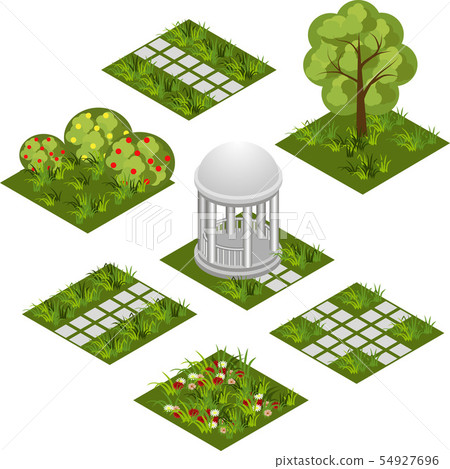Garden isometric tile set. Isolated isometric Garden isometric tile set. Isolated isometric 54927696