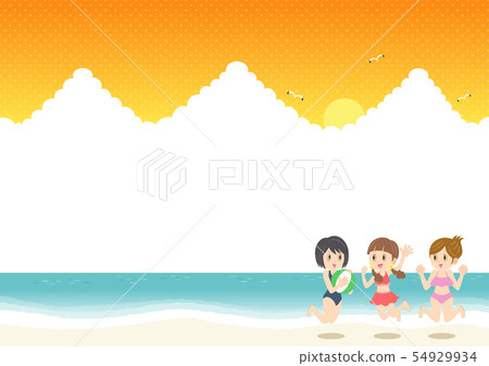 夏天泳裝框架日落的海海灘少婦 夏天泳裝框架日落的海海灘少婦 54929934