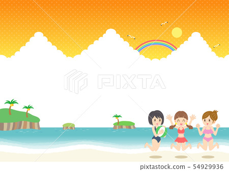 夏天泳裝框架日落的海海灘少婦 夏天泳裝框架日落的海海灘少婦 54929936