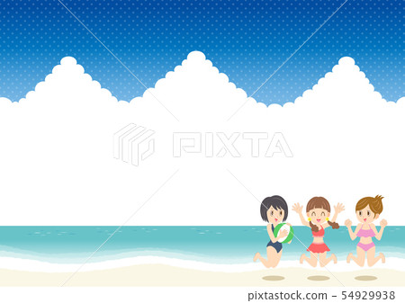 夏天泳裝框架藍天的海灘少婦 夏天泳裝框架藍天的海灘少婦 54929938