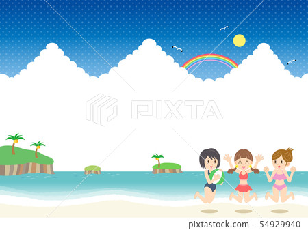 夏天泳裝框架藍天的海灘少婦 54929940