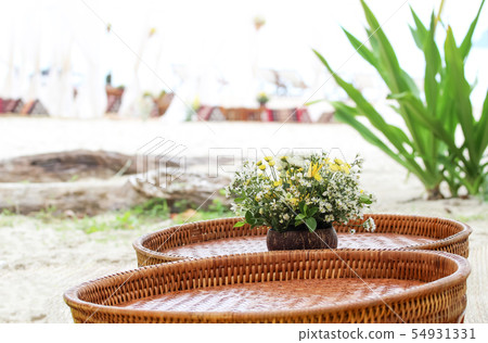 flower vase decorated at the beach garden. 54931331