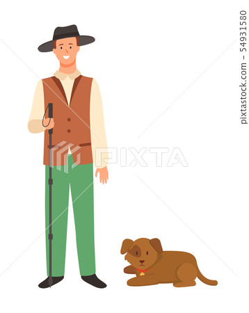 Farmer with Dog Isolated Cartoon Character in Hat 54931580