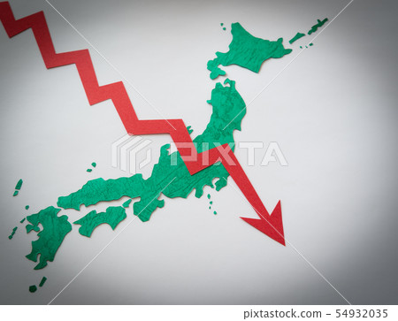 箭日本地圖地圖箭頭向下社會問題人口下降，出生率下降 54932035