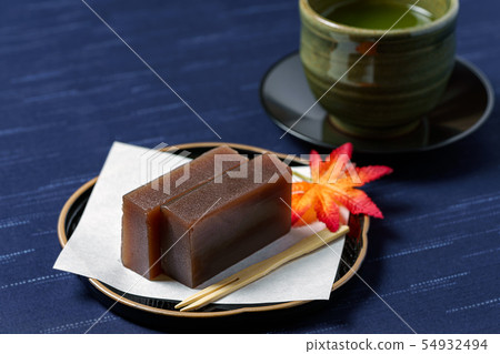Japanese confectionery yummy rice and warm tea 54932494