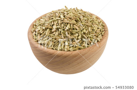 fennel seeds in wooden bowl isolated on white fennel seeds in wooden bowl isolated on white 54933080