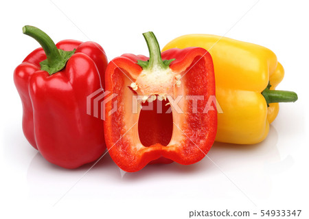 Red and yellow bell peppers isolated 54933347