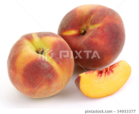 Ripe peach fruits with slices isolated Ripe peach fruits with slices isolated 54933377