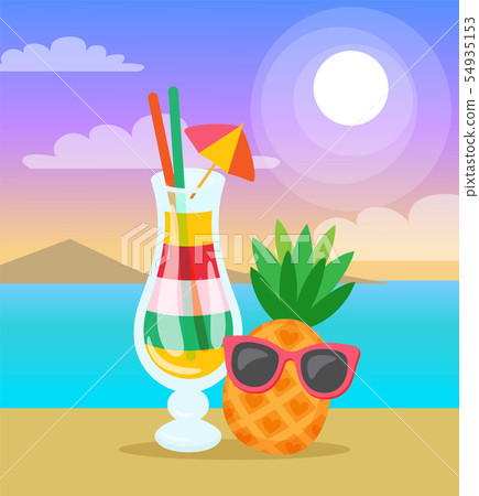 Cocktail Poured in Glass Pineapple Summer Seascape 54935153