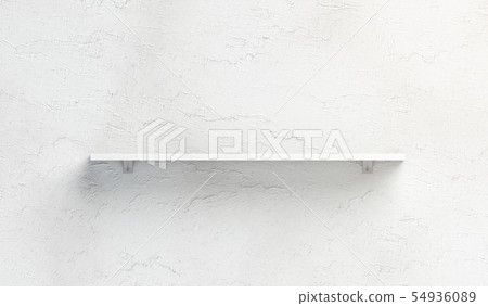Blank white book shelf mockup mounted on wall 54936089