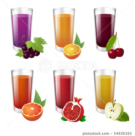Set of realistic glasses with tasty juice. Set of realistic glasses with tasty juice. 54936383