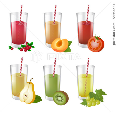 Set of realistic glasses with tasty juice. Set of realistic glasses with tasty juice. 54936384