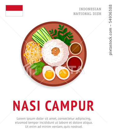 Nasi campur. National indonesian dish. 54936388
