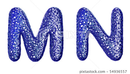 Realistic 3D letters set M, N made of blue plastic. Realistic 3D letters set M, N made of blue plastic. 54936557