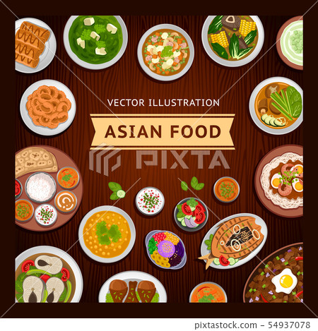 Asian food on a wooden table. 54937078