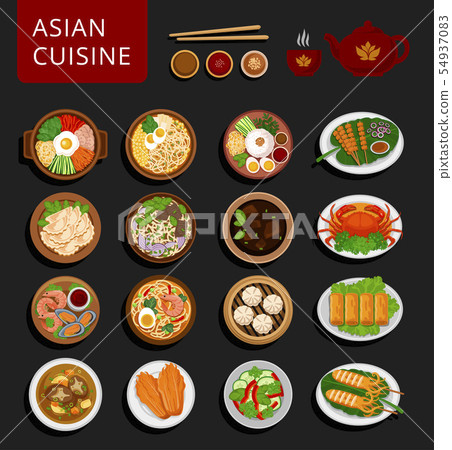 Big set of asian food. 54937083
