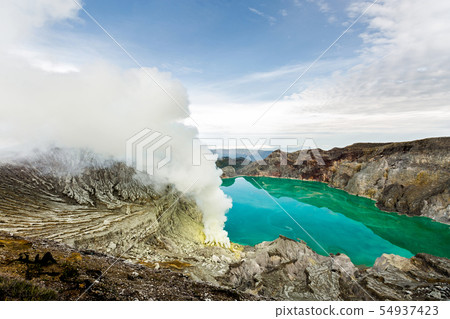 A shot of the crater of the volcano Ijen A shot of the crater of the volcano Ijen 54937423