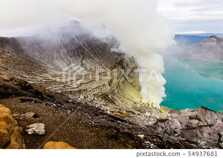 A shot of the crater of the volcano Ijen 54937681