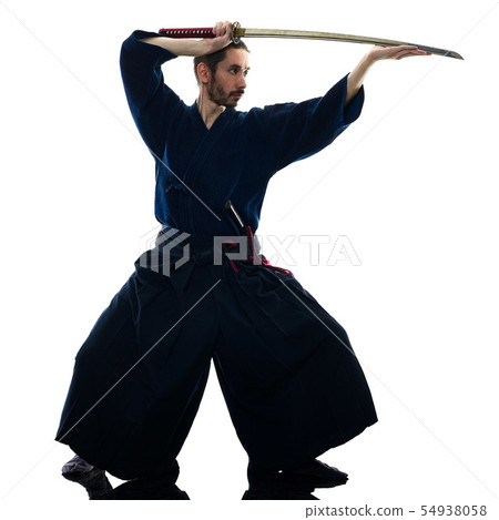 man laido Katori Shinto ryu isolated shadow silhouette white background 54938058