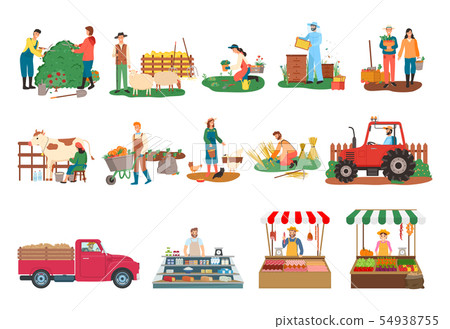 Farming Person People Cutting Bushes on Farm Set 54938755