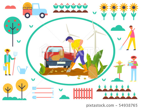 Farming Man on Potato Field, Farmer Character 54938765