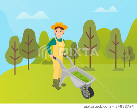 Agricultural Activity of Woman with Metal Cart Agricultural Activity of Woman with Metal Cart 54938784