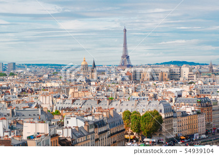 skyline of Paris with eiffel tower 54939104