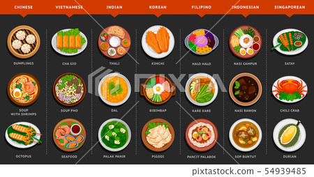 Big set of asian food.  54939485