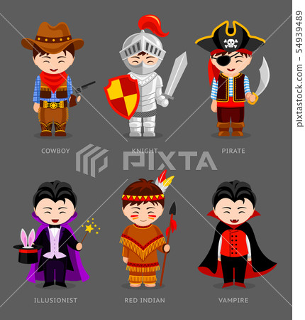 Cowboy, knight, pirate, red indian, vampire. Cowboy, knight, pirate, red indian, vampire. 54939489