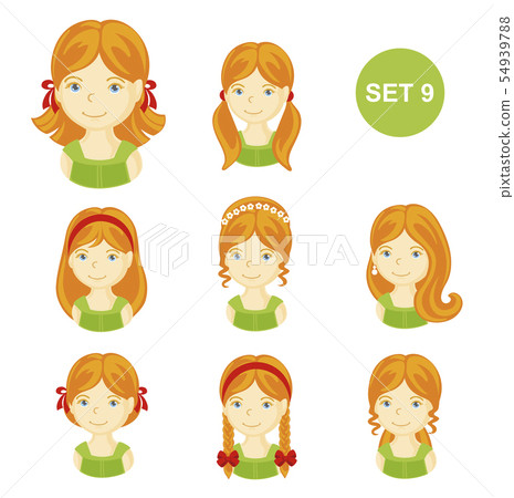 Cute ginger little girls with various hair style. 54939788