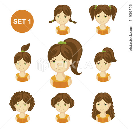 Cute brunet little girls with various hairstyles. 54939796