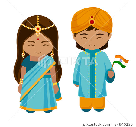 Indians in national dress with a flag. 54940256