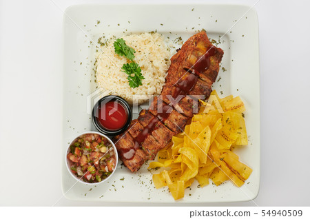Plate with bbq ribs Plate with bbq ribs 54940509
