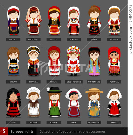 European girls in national dress. European girls in national dress. 54940572