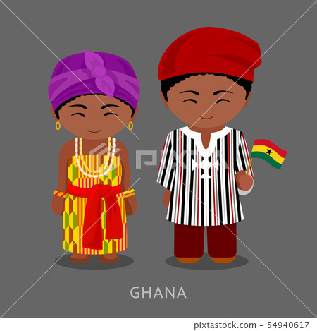 Ghanaian in national clothes with a flag. Ghanaian in national clothes with a flag. 54940617