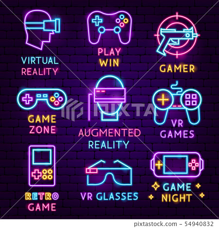 VR Games Neon Label Set 54940832